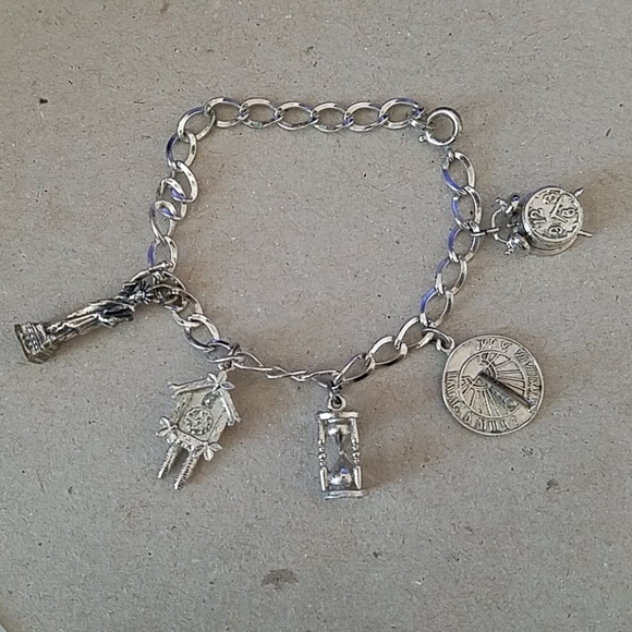 Sterling Silver 5 Piece Charm Bracelet - Picture 1 of 8